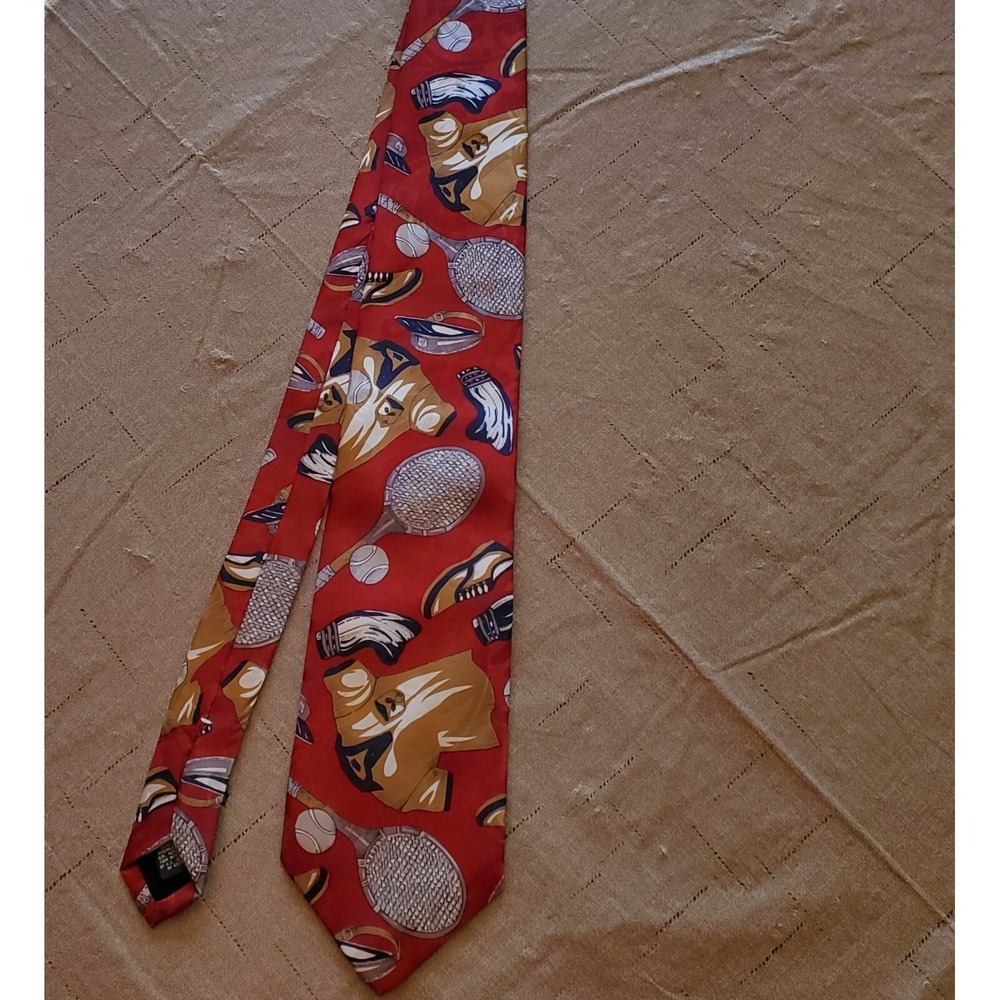 Tennis Tie by Windsor shoes rackets hats red white and blue